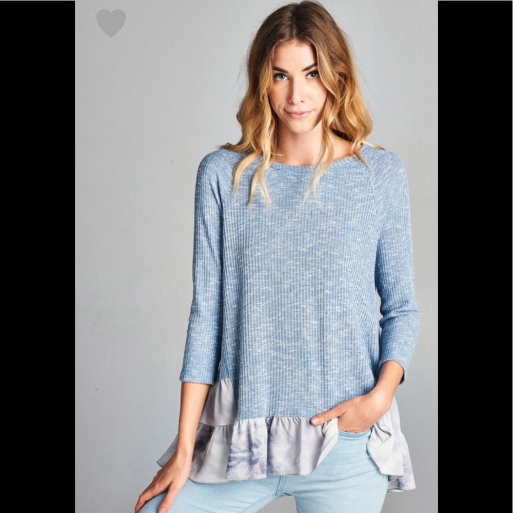❤️blue ribbed tie-dye top - Picture 2 of 7